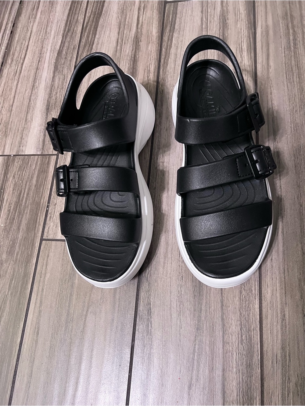Skechers Black Strappy Sandals with White Platform Sole